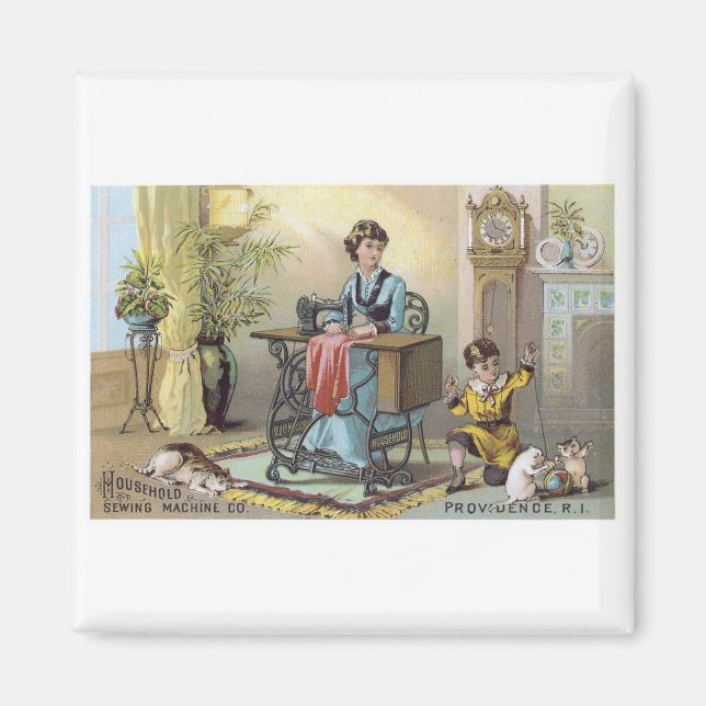 Household Sewing Machine Boy with Cats Magnet (Front)