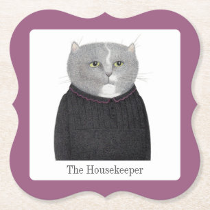 HOUSEKEEPER CAT Bracket Paper Coasters + Text