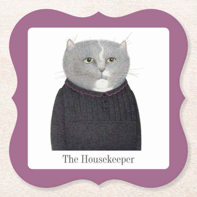 HOUSEKEEPER CAT Bracket Paper Coasters + Text (Front)