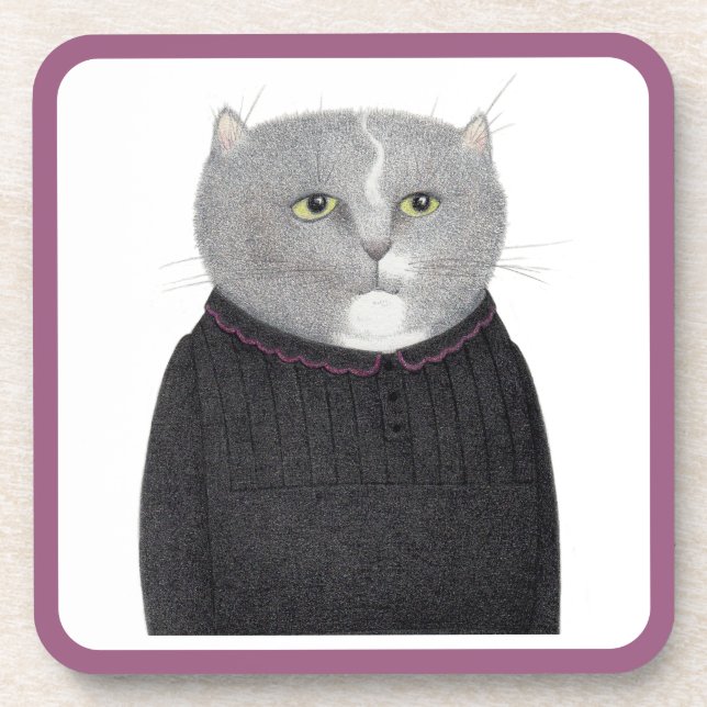 HOUSEKEEPER CAT Hard Plastic Coasters  (Front)