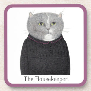 HOUSEKEEPER CAT Hard Plastic Coasters + Text
