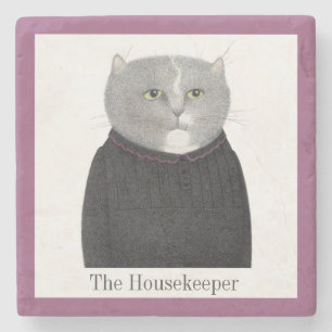 HOUSEKEEPER CAT Marble Stone Coaster + Text