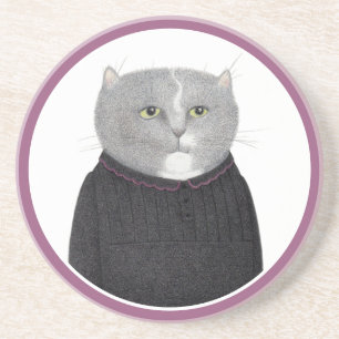HOUSEKEEPER CAT Round Sandstone Coaster