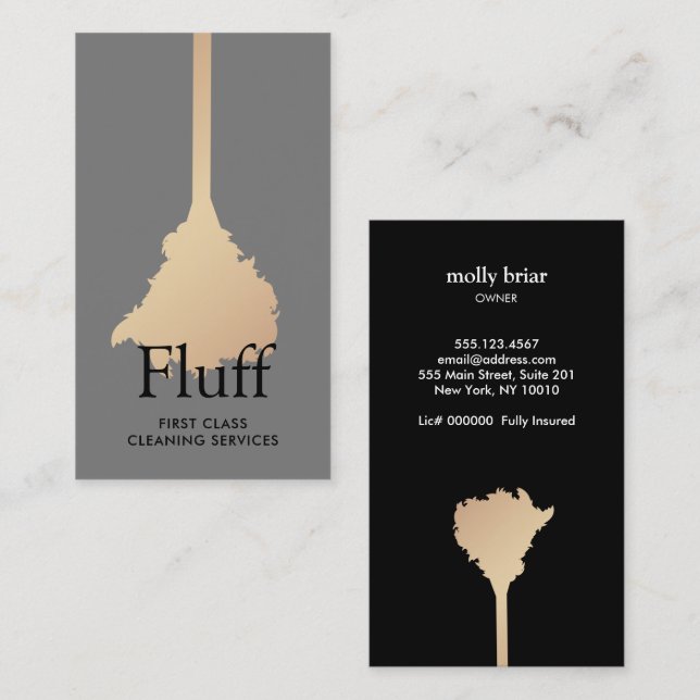HouseKeeper Gold Feather Duster House Cleaning Business Card (Front/Back)