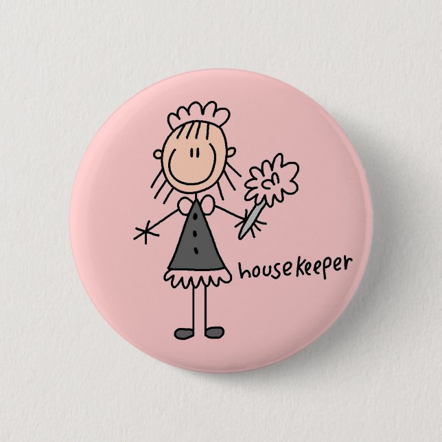 Housekeeper Stick Figure 6 Cm Round Badge (Front)