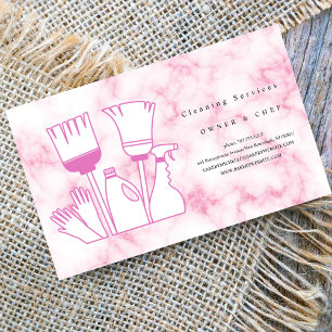 housekeeping Cartoon pink marble Cleaning Service Business Card