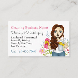 Housekeeping Cleaning Service Maid Floral Business Card