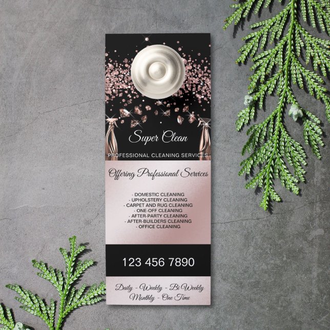 Housekeeping House Cleaning Maid Services Door Hanger (rose gold house cleaning spray bottles spraying diamonds)