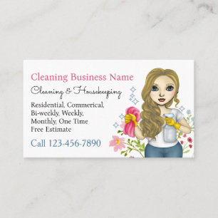 Housekeeping Maid Cleaning Services Floral Business Card