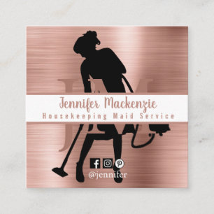 Housekeeping Maid Service Cleaning Rose Gold Square Business Card