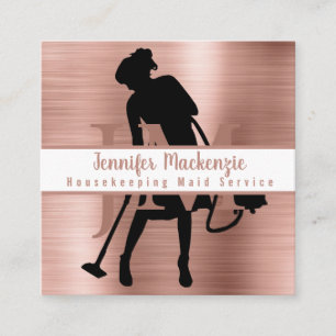 Housekeeping Maid Service Cleaning Rose Gold Square Business Card