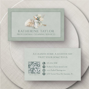 Housekeeping Maid Service Green Business Card