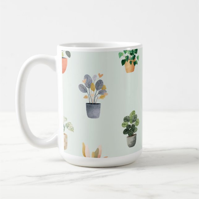 Houseplant Pattern Botanical Indoor Plant Design Coffee Mug (Left)