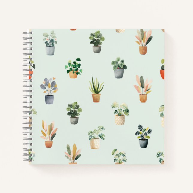 Houseplant Pattern Botanical Indoor Plant Design Notebook (Front)