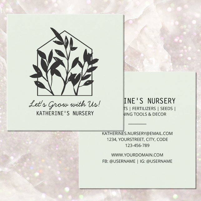 Houseplant Shop Nursery Modern Abstract Minimal   Square Business Card (Front and Back side)