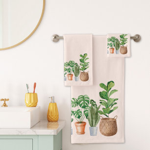 Houseplant Watercolor  Bath Towel Set