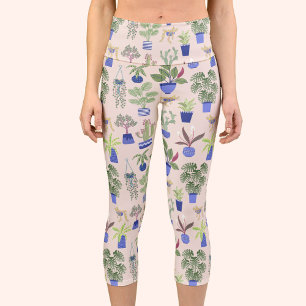 Houseplants Cactus Succulent Botanical Pattern Capri Leggings