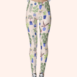 Houseplants Cactus Succulent Botanical Pattern Leggings