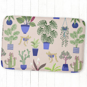 Houseplants Cactus Succulent Pattern Bath Mat