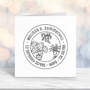 Houseplants Hobby Round Address Self-inking Stamp