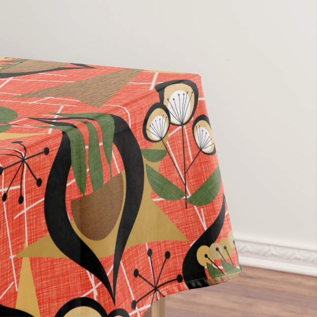 Houseplants | Orange, Black, Gold | Mid-Century Tablecloth (In Situ)