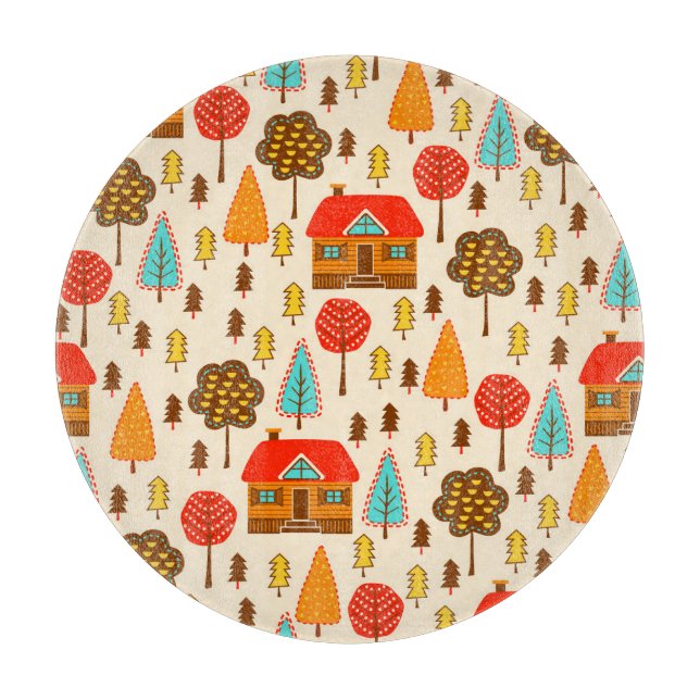 Houses Forest Vintage Seamless Pattern Cutting Board (Front)