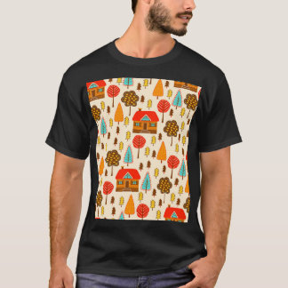Houses Forest Vintage Seamless Pattern T-Shirt