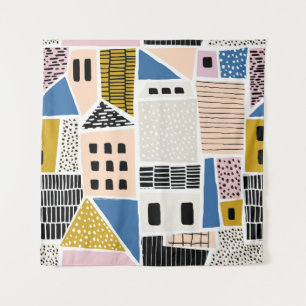Houses Hand Drawn Seamless Abstract Tapestry