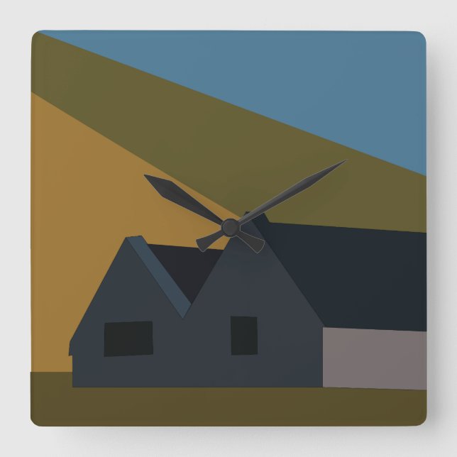 Houses Mountains Landscape Nature Square Wall Clock (Front)