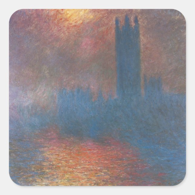 Houses of Parliament, London by Claude Monet Square Sticker (Front)
