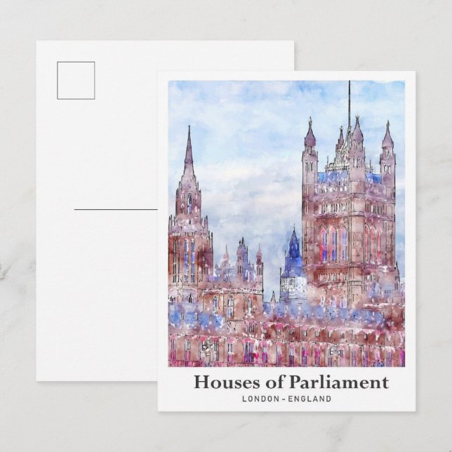 Houses of Parliament London Travel Watercolor Postcard (Front/Back)
