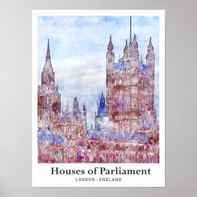 Houses of Parliament London Travel Watercolor Poster (Front)