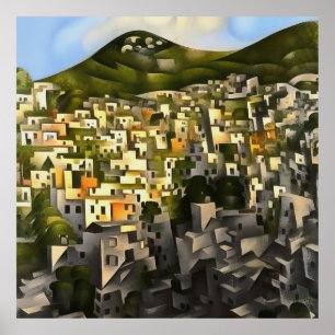 Houses On The Hillside - Abstract Art Fethiye Poster
