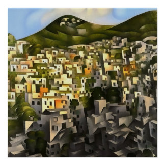 Houses On The Hillside - Abstract Art Fethiye Poster