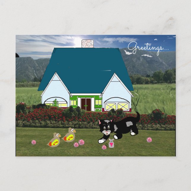 Houses with Animals Scene Postcard (Front)