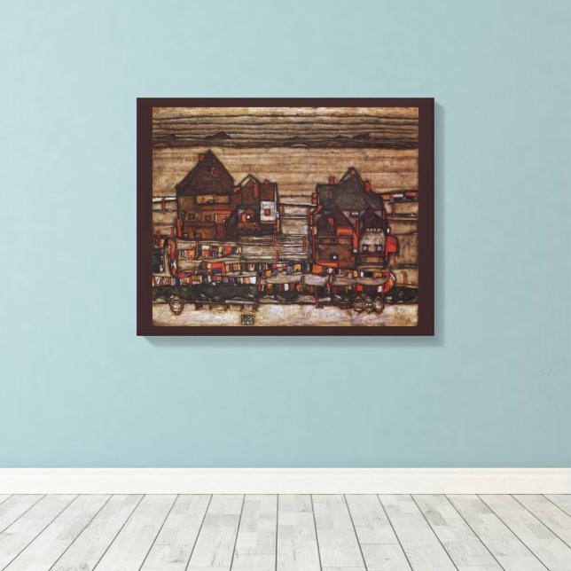 Houses with Laundry by Egon Schiele Canvas Print (Insitu(Wood Floor))