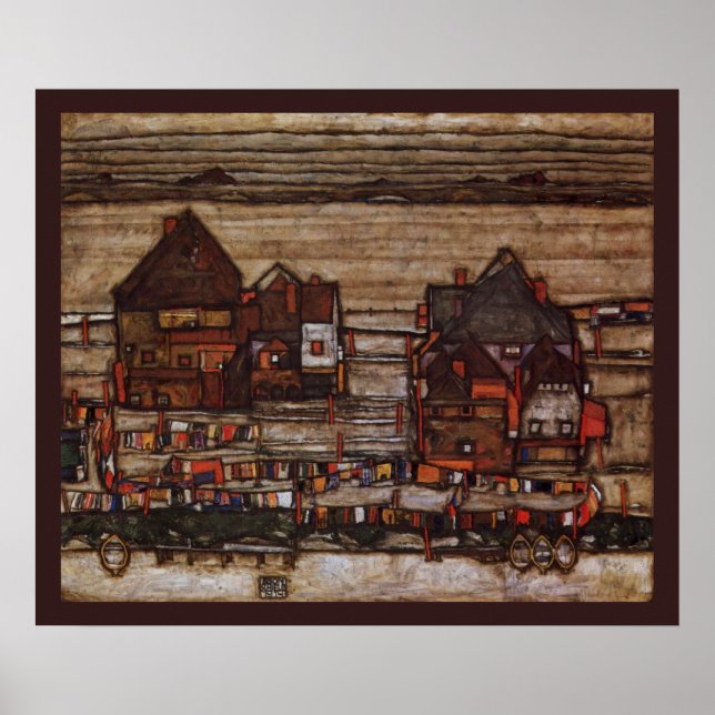 Houses with Laundry by Egon Schiele Poster (Front)