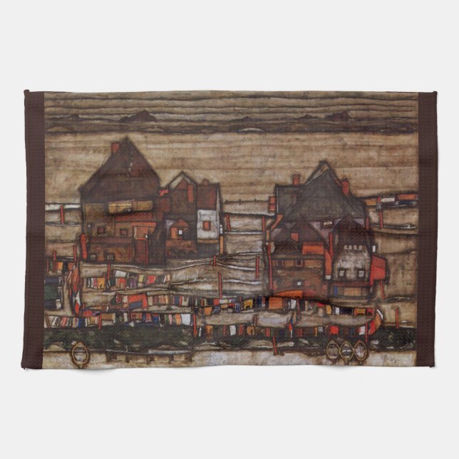 Houses with Laundry (Seeburg II) by Egon Schiele Tea Towel (Horizontal)