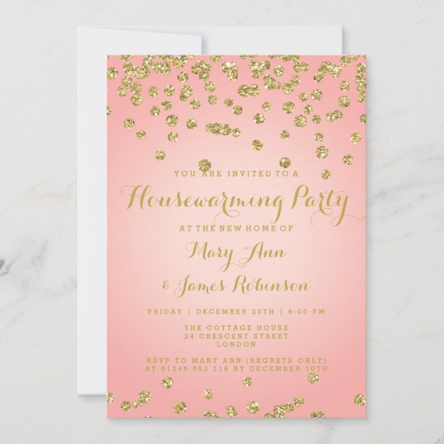 Housewarming Blush Pink & Gold Glitter Confetti Invitation (Front)