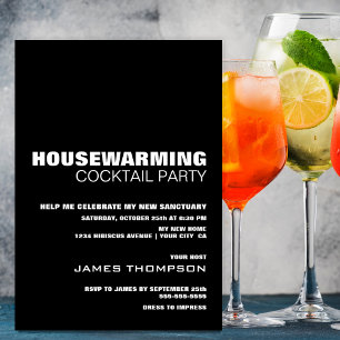 Housewarming Cocktail Party Modern Black White Invitation