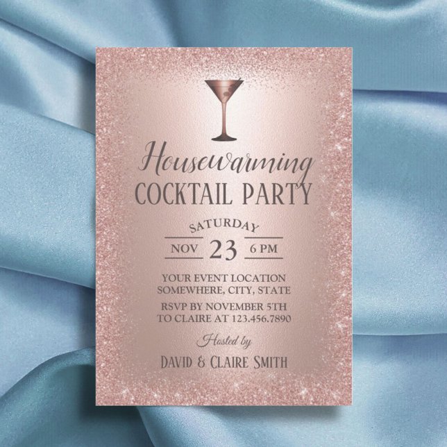 Housewarming Cocktail Party Modern Rose Gold Invitation (Creator Uploaded)