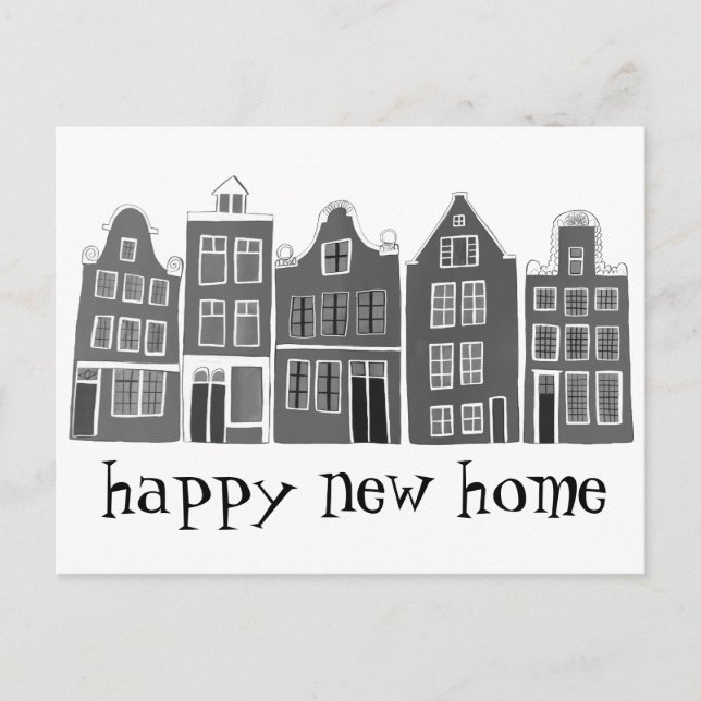 Housewarming Cute Houses Amsterdam Travel B&W Postcard (Front)