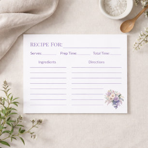 Housewarming Elegant Purple Floral Recipe Card