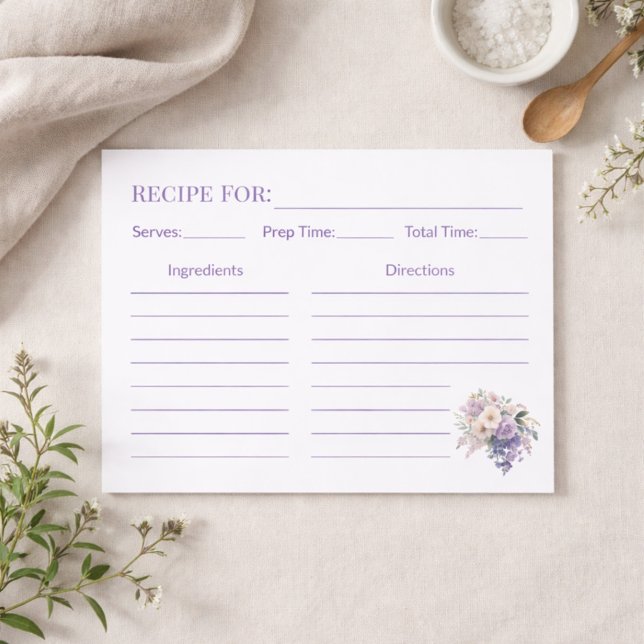 Housewarming Elegant Purple Floral Recipe Card (Creator Uploaded)