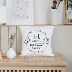 Housewarming Family Monogram Floral New House Cushion