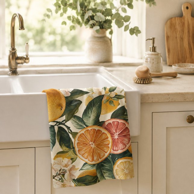 Housewarming Gift Citrus Bloom Pattern Tea Towel (Creator Uploaded)