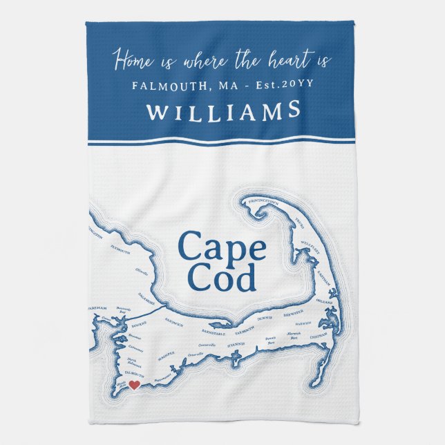 Housewarming Gift for a New Home in Falmouth MA Tea Towel (Vertical)