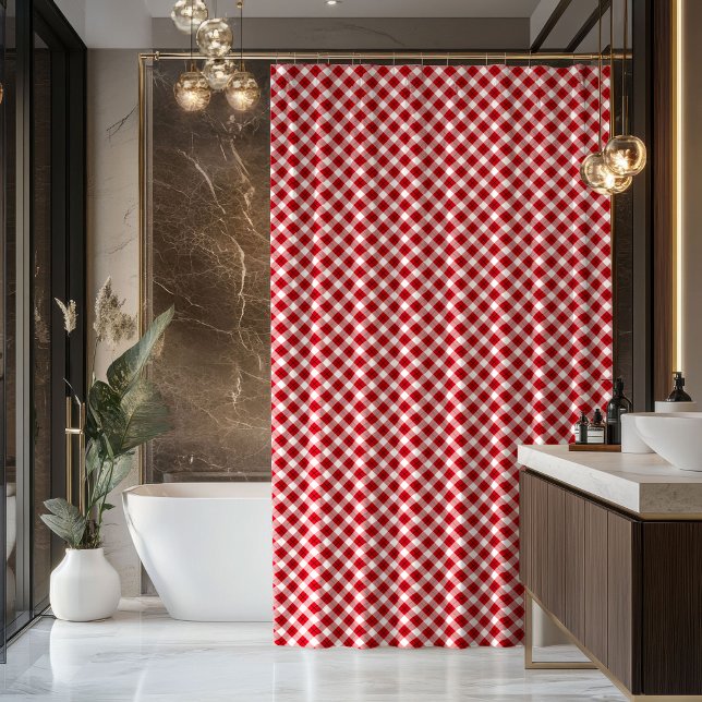 Housewarming Gift Red Black Tartan Shower Style Shower Curtain (Housewarming Gift Red Black Tartan Shower Style)