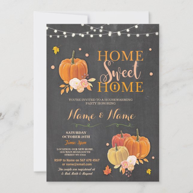 Housewarming Home Sweet Chalk Fall Pumpkin Invite (Front)