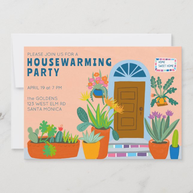 HOUSEWARMING NEW HOME Colourful Front Door Party Invitation (Front)